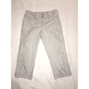 Nike Womens Y2K Cropped Utility Pants Gray Red Stitch Mesh Panel Capris 30 Waist